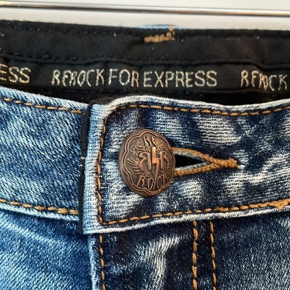 Rerock For Express Jeans SZ 8R Stretch Distressed Bootcut Design on Pockets - Picture 9 of 13